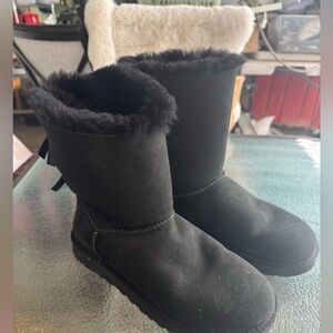 UGG Black Boots with Ribbon Accents